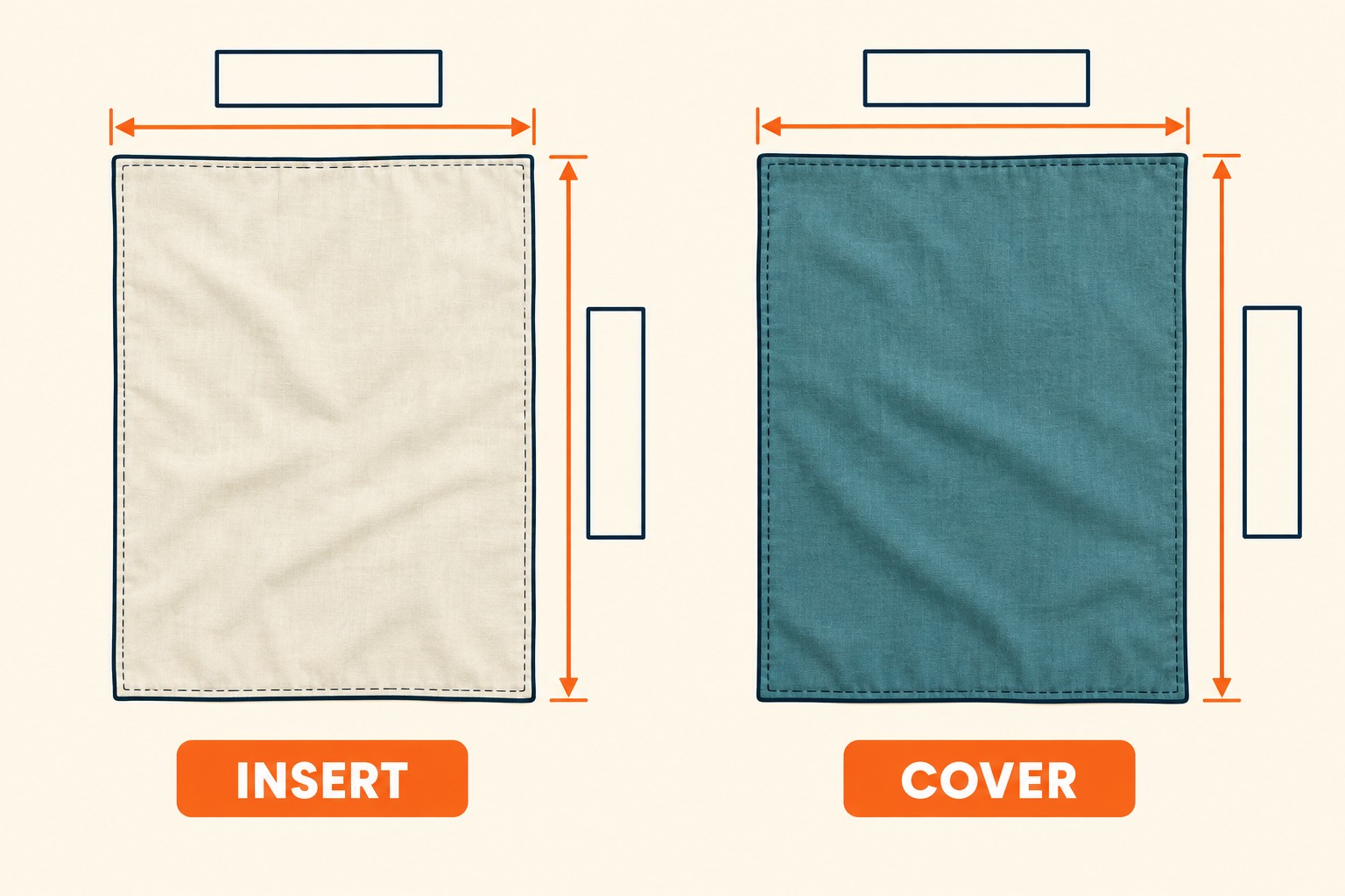 Separate insert and cover diagrams each have blank width and length fields.