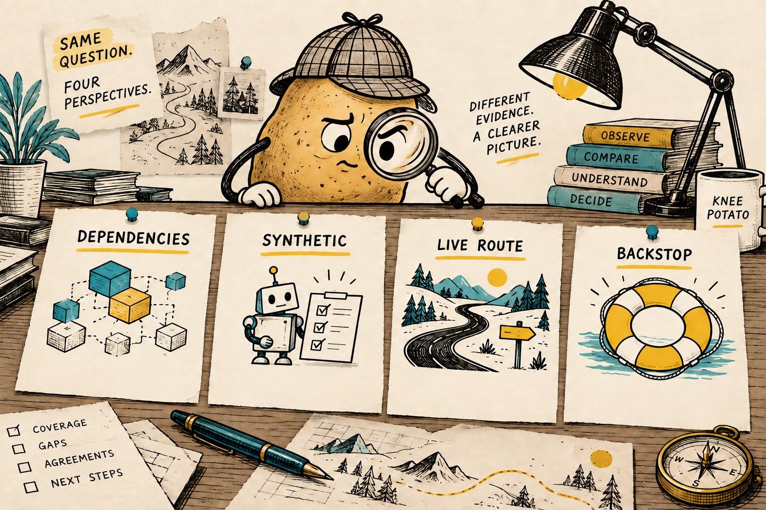Four evidence cards distinguish Dependencies, Synthetic, Live Route and Backstop.
