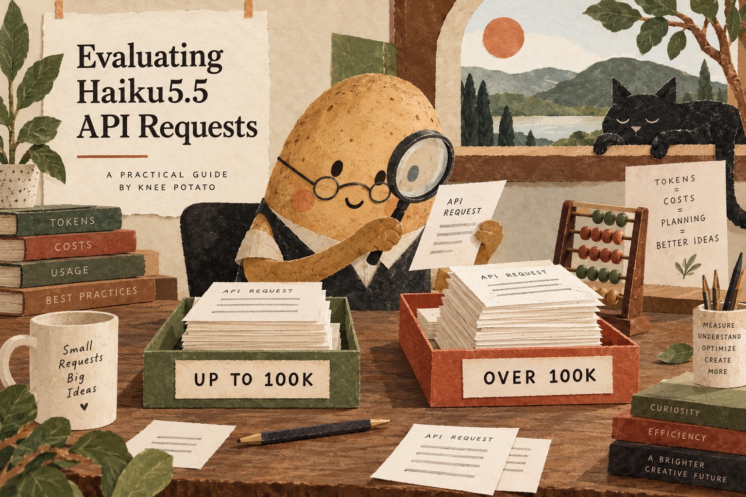 A potato clerk sorts request papers into trays labeled up to 100K and over 100K.
