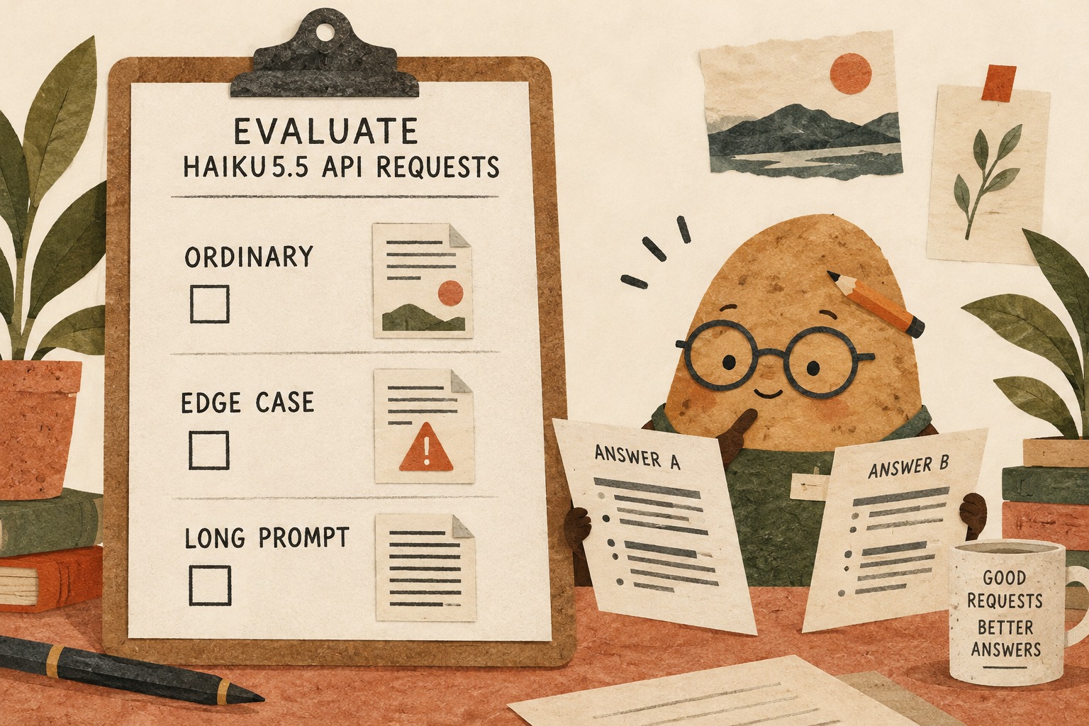 A reviewer compares answers A and B beside ordinary, edge-case and long-prompt checkboxes.