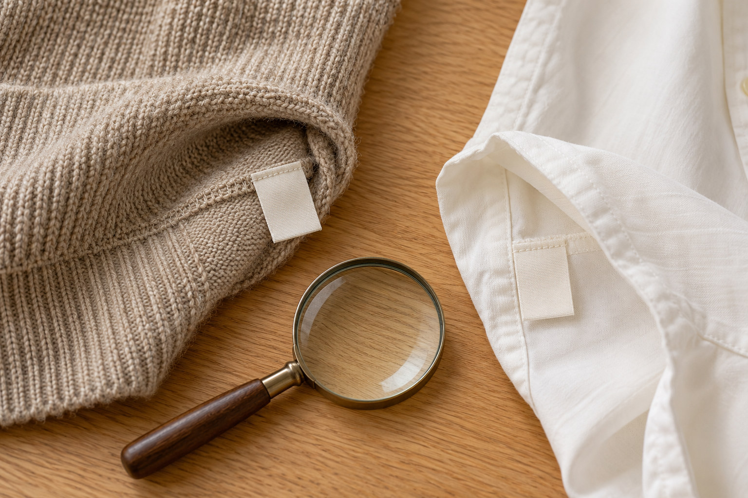 Garments and their care labels are laid out for a check before arranging the drying space.