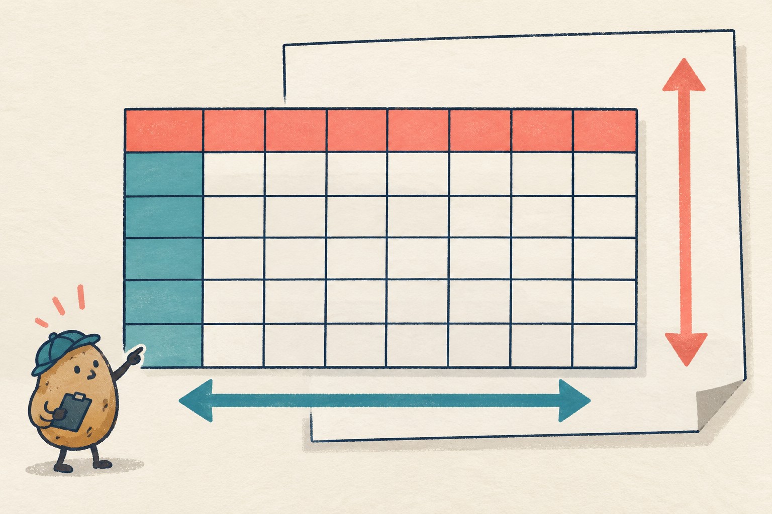 Coral top-row and teal first-column labels appear beside separate directional arrows.