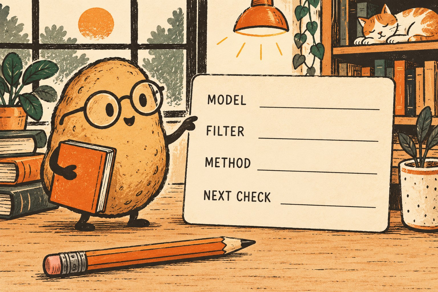 A blank maintenance card has Model, Filter, Method and Next Check fields.